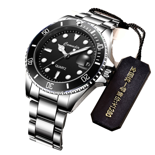 Reloj de cuarzo calendario luminoso resistente al agua 728 fantasma de agua negra