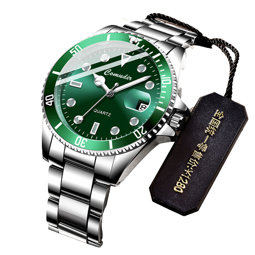 Reloj de cuarzo calendario luminoso impermeable 728 fantasma de agua verde