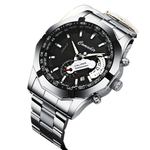 CALENDARIO HOMBRE IMPERMEABLE LUMINOSO NEGRO RÍGIDO CARCASA NEGRA134【STEEL BELT】