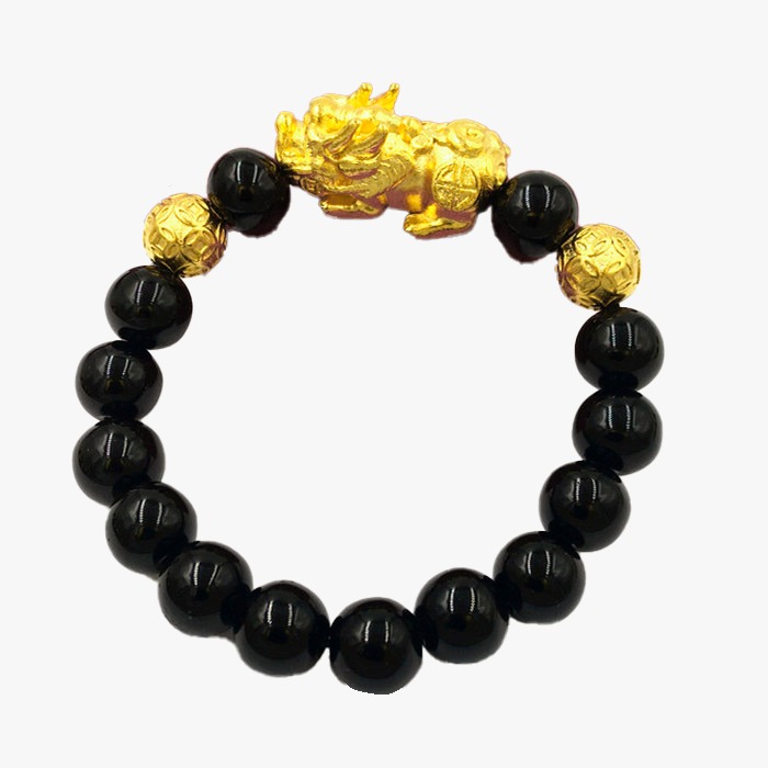 Cuentas Dobles Doradas Obsidiana Pixiu 3114