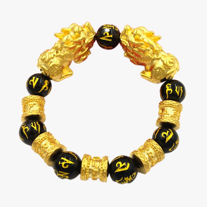 Golden Barrel Beads Six-Character Mantra Doble Pixiu 3114