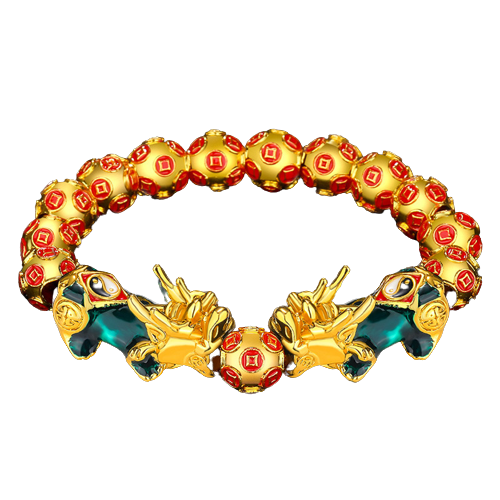 Pulsera Pixiu [Tai Chi - Guochao Red Tyrant Gold] 12mm