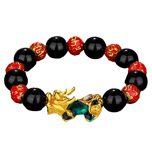 Pulsera Pixiu [Tai Chi - Ocho Direcciones hacia la Riqueza - Rojo] 14mm Obsidiana