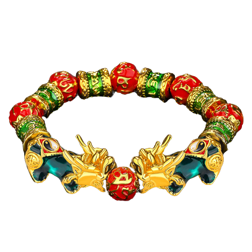 Pulsera Pixiu [Tai Chi - Magníficas Montañas y Ríos - Rojo] 12mm