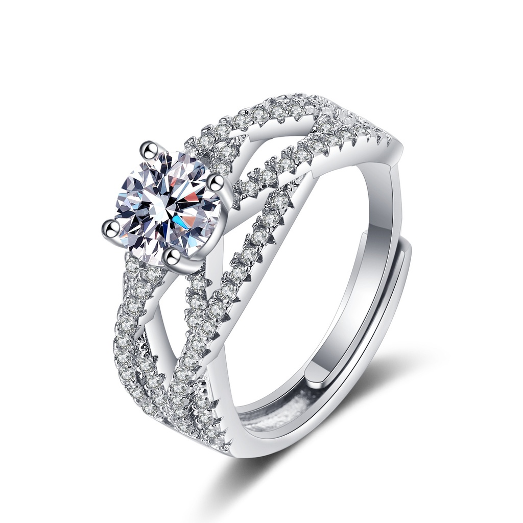 ANILLO CIRCON DISEÑO DE CRUZA AJUSTABLE PARA COMPROMISO Y BODA154