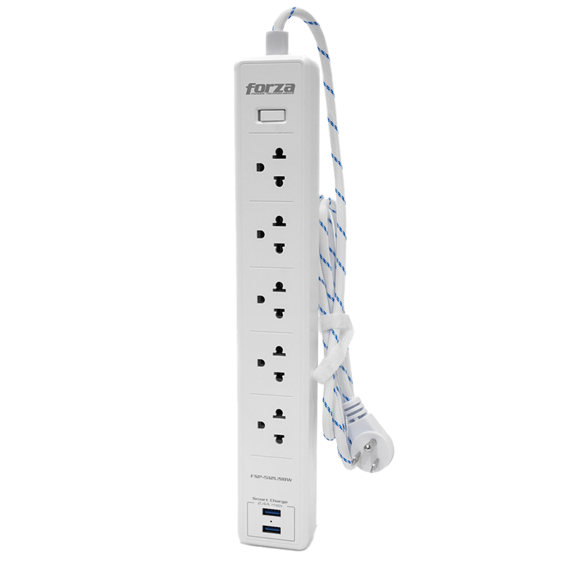 FORZA PROTECTOR DE VOLTAJE 5 TOMAS + USB (REGLETA) FSP-512USBW
