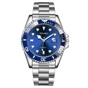 Reloj de cuarzo con correa de acero y calendario azul Y0343
