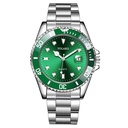 Reloj de cuarzo con correa de acero y calendario verde Y0343