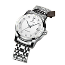 Reloj mecánico totalmente automático 619 correa de acero plateado esfera blanca