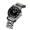 Reloj Mecánico Automático 619 Banda de Acero Plateado Esfera Negra